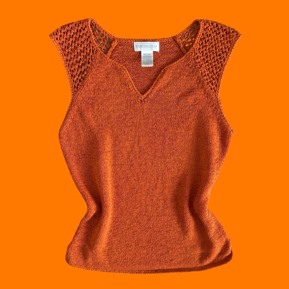 90's 00's vintage orange crochet knit y2k tank top MEDIUM Worthington